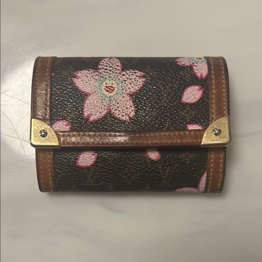 Louis Vuitton Brown and Pink Key & Card Holder with Floral Design